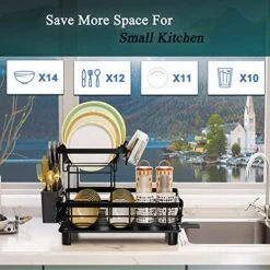 Richenad Large Rustproof Double Kitchen Countertop Dishwasher And Water Filter Set With 360° Rotating Nozzle, Dishwasher Above Kitchen Countertop Sink With Cup Holder, Utensil Holder (Black) -GENERIC Shop 51DRmJrBlvL