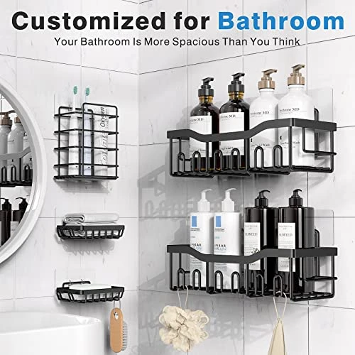 Shower Caddy 5 Pack,Adhesive Shower Organizer For Bathroom Storage&Kitchen,No Drilling,Large Capacity,Rustproof Stainless Steel Bathroom Organizer,Bathroom Shower Shelves For Inside Shower 2 Shower Caddy 5 Pack,Adhesive Shower Organizer For Bathroom Storage&Kitchen,No Drilling,Large Capacity,Rustproof Stainless Steel Bathroom Organizer,Bathroom Shower Shelves For Inside Shower - Image 2