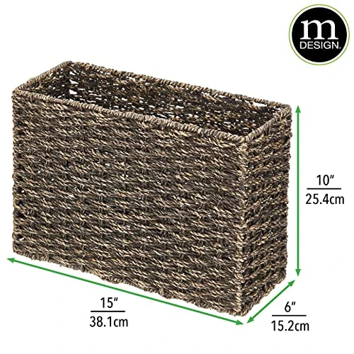 MDesign Rustic Farmhouse Woven Seagrass Toilet Paper Holder Basket - Large Storage Organizer Tank Topper For Bathroom Counter Or Top Of Toilet - Holds 6 Rolls Of Toilet Paper - Black Wash 3 MDesign Rustic Farmhouse Woven Seagrass Toilet Paper Holder Basket - Large Storage Organizer Tank Topper For Bathroom Counter Or Top Of Toilet - Holds 6 Rolls Of Toilet Paper - Black Wash - Image 3
