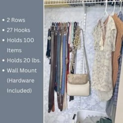 Evelots 2 Pack Closet Wall Mount Hanging Accessory Organizer Racks, Holds Belts, Ties, Scarves, Necklaces, Handbags, 54 Hooks, Holds 20 Lbs. Each -GENERIC Shop 51F7ntIaVXL