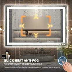 48''x32'' LED Bathroom Mirror With Front + Backlit, Tempered Glass Bathroom Mirror With Lights, Anti-Fog, 3 Colors With Stepless Dimmable Memory Bathroom Vanity Mirror For Wall, Shatterproof -GENERIC Shop 51FPaBDMBnL