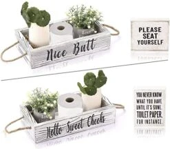 Bathroom Decor Box, Toilet Paper Holder, Toilet Tank Box, Toilet Paper Storage Basket With Artificial Flower And Funny Sign,Toilet Tank Tray, Farmhouse Bathroom Decor -GENERIC Shop 51FVUIFxEL. AC
