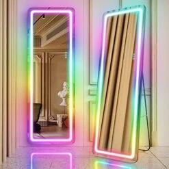 RGB LED Mirror 63"x20", Full Length Mirror With Lights, Body Mirror With Lights-LED Stand Up Mirror, Wall Mounted Hanging Mirror, Bedroom Body Mirror With Dimming & 7 Color Modes (White) -GENERIC Shop 51FX8kKg13L. AC