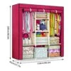 QLFJ-FurDec Portable Wardrobe Closet, 47 Inch Clothes Storage Organizer Shelves Rack, Non-Woven Fabric Cover Standing Closet With 2 Hanging Rods, Extra Durable, Quick And Easy Assembly(Wine Red)