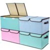 Senbowe Larger Storage Cubes [4-Pack] Linen Fabric Foldable Collapsible Storage Cube Bin Organizer Basket With Lid, Handles, Removable Divider For Home, Office, Nursery, Closet - (16.5 X 11.8 X 9.8”)