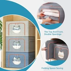 MOHOPE Stackable Clothing Storage Bin, 2 Pack 66L Cationic Fabric Metal Frame Foldable Closet Organizer With Durable Handle Storage Containers For Thick Fabric Blankets, Comforters, Clothes, Bedding -GENERIC Shop 51G2VhnLL9L