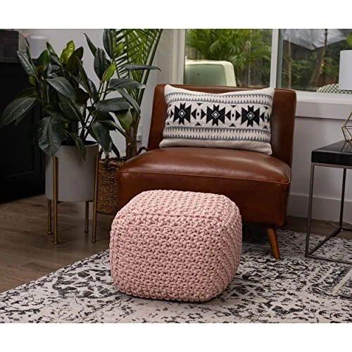 BIRDROCK HOME Square Pouf Footstool Ottoman - Dusty Rose - Knit Bean Bag Floor Chair - Cotton Braided Cord - Great For The Living Room, Bedroom And Kids Room - Small Furniture 6 BIRDROCK HOME Square Pouf Footstool Ottoman - Dusty Rose - Knit Bean Bag Floor Chair - Cotton Braided Cord - Great For The Living Room, Bedroom And Kids Room - Small Furniture - Image 6
