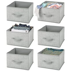 MDesign Fabric Bin For Cube Organizer - Foldable Cloth Storage Cube - Collapsible Closet Storage Organizer - Folding Storage Bin For Clothes And More - Lido Collection - 6 Pack - Gray