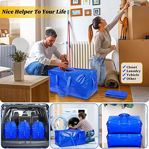 8-Pack Extra Large Moving Bags, Heavy Duty Storage Bags W/Strong Handle & Zippers, Storage Tote For Space Saving, Alternative To Moving Boxes, Bags For Clothing Dorm Travel Packing Supplies (Blue) 6 8-Pack Extra Large Moving Bags, Heavy Duty Storage Bags W/Strong Handle & Zippers, Storage Tote For Space Saving, Alternative To Moving Boxes, Bags For Clothing Dorm Travel Packing Supplies (Blue) - Image 6