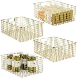 MDesign Shallow Metal Wire Basket For Storage Pantry - Kitchen Organization Basket With Handles - Bin Basket For Organizing Cabinets Or Countertop - Concerto Collection - 4 Pack - Bronze -GENERIC Shop 51GbUYZHC1L. AC
