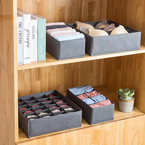 Qozary 4 Pack Foldable Drawer Organizers, Sock And Underwear Drawer Organizer Clothes, Desk Closet Fabric Organizer And Storage Drawer Dividers For Dresser Panties Underwear Bra Socks (Gray) 3 Qozary 4 Pack Foldable Drawer Organizers, Sock And Underwear Drawer Organizer Clothes, Desk Closet Fabric Organizer And Storage Drawer Dividers For Dresser Panties Underwear Bra Socks (Gray) - Image 3