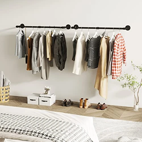 C&AHOME Industrial Pipe Clothes Rack, 2 Pack Clothing Rack Wall Mount 36’'L With 4 S-Shaped Hooks, MultiPurpose Detachable Hanging Bracket Rod, Space-Saving Heavy Duty Garment Rack Bar Black UPCRM02B 2 C&AHOME Industrial Pipe Clothes Rack, 2 Pack Clothing Rack Wall Mount 36’'L With 4 S-Shaped Hooks, MultiPurpose Detachable Hanging Bracket Rod, Space-Saving Heavy Duty Garment Rack Bar Black UPCRM02B - Image 2
