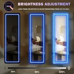 RGB LED Mirror 63"x20", Full Length Mirror With Lights, Body Mirror With Lights-LED Stand Up Mirror, Wall Mounted Hanging Mirror, Bedroom Body Mirror With Dimming & 7 Color Modes (White) -GENERIC Shop 51H2yYd9aXL