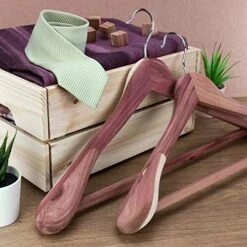 HANGERWORLD 5 Cedar Wood 17.7inch Suit Hangers With Broad Shoulders And Non-Slip Ridged Trouser Bar -GENERIC Shop 51H3tnU8u5L