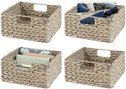 MDesign Natural Woven Hyacinth Cube Organizer Basket With Handles, Storage For Bathroom, Laundry Room Shelf Or Nursery - Perfect For Cubby Storage Units - Hold Blankets And Books - 4 Pack, Natural/Tan 8 MDesign Natural Woven Hyacinth Cube Organizer Basket With Handles, Storage For Bathroom, Laundry Room Shelf Or Nursery - Perfect For Cubby Storage Units - Hold Blankets And Books - 4 Pack, Natural/Tan - Image 8