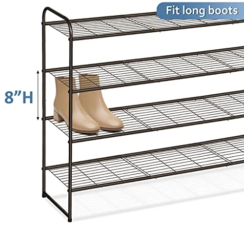 AOODA 4 Tier Long Shoe Organizer For Closet, Wide Stackable Metal Shoe Rack For Entryway, Bedroom, Floor, Shoe Shelf Storage Organizer Holds 30 Pairs Of Men Sneakers (Bronze) 5 AOODA 4 Tier Long Shoe Organizer For Closet, Wide Stackable Metal Shoe Rack For Entryway, Bedroom, Floor, Shoe Shelf Storage Organizer Holds 30 Pairs Of Men Sneakers (Bronze) - Image 5