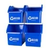 Recycling Rules 6 Gallon Stackable Recycling Bin Container In Blue, Eco-Friendly BPA-Free Handy Recycler With Handle, 4-Pack