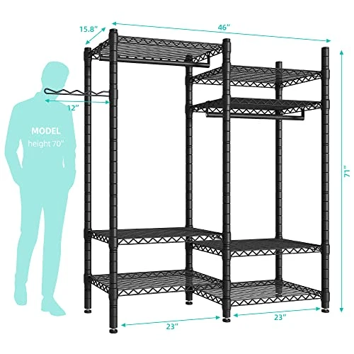 PUNION Clothing Rack 7 Tiers Heavy Duty Clothes Rack With 2 Hanging Rods, Wire Garment Racks For Hanging Clothes, Large Portable Metal Wardrobe Clothes, 48"L X 16"W X 71"H, Max Load 620lbs Black, GR7E 2 PUNION Clothing Rack 7 Tiers Heavy Duty Clothes Rack With 2 Hanging Rods, Wire Garment Racks For Hanging Clothes, Large Portable Metal Wardrobe Clothes, 48"L X 16"W X 71"H, Max Load 620lbs Black, GR7E - Image 2
