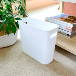 Youngever 1.5 Gallon Slim Trash Can, Plastic Garbage Container Bin, Small Trash Bin With Handles For Home Office, Living Room, Study Room, Kitchen, Bathroom (White) -GENERIC Shop 51IQPbf3f1L