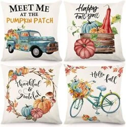 CDWERD Fall Pillow Covers 18x18 Inch Set Of 4 Autumn Outdoor Throw Pillow Covers Truck Pumpkin Holiday Rustic Linen Pillow Case For Sofa Farmhouse Thanksgiving Fall Decorations -GENERIC Shop 51IbFMFCHEL. AC