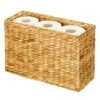 MDesign Woven Hyacinth Large Bathroom Toilet Roll Holder Storage Organizer Basket Bin - Rectangle Containers For Bathroom, Toilet Tank - Hold 6 Rolls Of Toilet Paper - Rice Weave - Natural/Tan