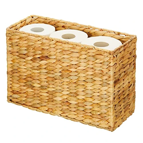 MDesign Woven Hyacinth Large Bathroom Toilet Roll Holder Storage Organizer Basket Bin - Rectangle Containers For Bathroom, Toilet Tank - Hold 6 Rolls Of Toilet Paper - Rice Weave - Natural/Tan 1 MDesign Woven Hyacinth Large Bathroom Toilet Roll Holder Storage Organizer Basket Bin - Rectangle Containers For Bathroom, Toilet Tank - Hold 6 Rolls Of Toilet Paper - Rice Weave - Natural/Tan