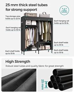 SONGMICS Garment Rack Heavy Duty Clothes Rack, 65 Inch Freestanding Portable Wardrobe Closet With Hanging Rails And Shelves, Total Load 242 Lb, Easy Assembly, For Cloakroom Bedroom, Black URDR301B02 8 SONGMICS Garment Rack Heavy Duty Clothes Rack, 65 Inch Freestanding Portable Wardrobe Closet With Hanging Rails And Shelves, Total Load 242 Lb, Easy Assembly, For Cloakroom Bedroom, Black URDR301B02 -GENERIC Shop 51ItJ5qmpgL