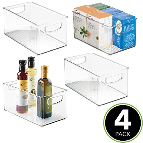 MDesign Plastic Kitchen Organizer - Storage Holder Bin With Handles For Pantry, Cupboard, Cabinet, Fridge/Freezer, Shelves, Counter - Holds Canned Food, Snacks - Ligne Collection - 4 Pack - Clear 2 MDesign Plastic Kitchen Organizer - Storage Holder Bin With Handles For Pantry, Cupboard, Cabinet, Fridge/Freezer, Shelves, Counter - Holds Canned Food, Snacks - Ligne Collection - 4 Pack - Clear - Image 2