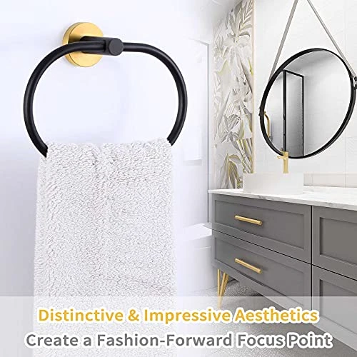 Wivel Towel Ring Black & Gold, Angle Simple Stainless Steel Hand Towel Rack, Bathroom Towel Holder For Wall 3 Wivel Towel Ring Black & Gold, Angle Simple Stainless Steel Hand Towel Rack, Bathroom Towel Holder For Wall - Image 3