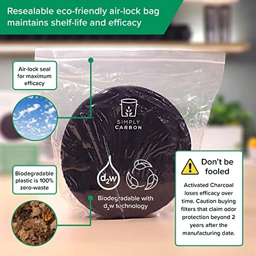 2 Years Supply Extra Thick Filters For Kitchen Compost Bins - Longer Lasting Activated Charcoal - Universal Size Fits ALL Compost Bins Up To 7.25" Filter Size - Replacement Set Of 6 (by Simply Carbon) 5 2 Years Supply Extra Thick Filters For Kitchen Compost Bins - Longer Lasting Activated Charcoal - Universal Size Fits ALL Compost Bins Up To 7.25" Filter Size - Replacement Set Of 6 (by Simply Carbon) - Image 5