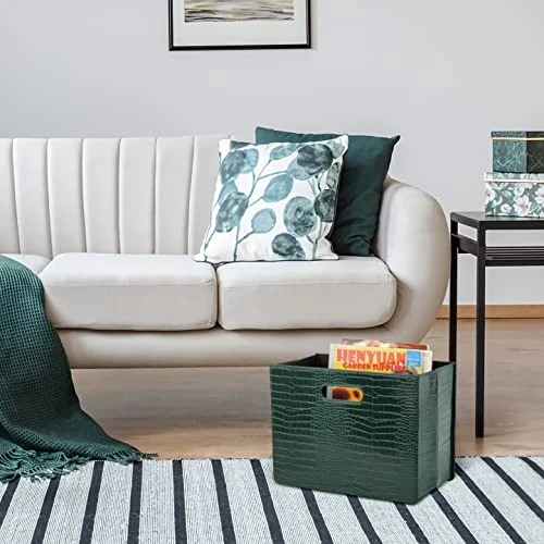 HofferRuffer Magazine Basket Holder, Foldable Magazine Rack, Document File Holder Organizer, File Folder, Newspaper Storage Bin Organizer For Home Or Office, Home Or Office (Green) 4 HofferRuffer Magazine Basket Holder, Foldable Magazine Rack, Document File Holder Organizer, File Folder, Newspaper Storage Bin Organizer For Home Or Office, Home Or Office (Green) - Image 4