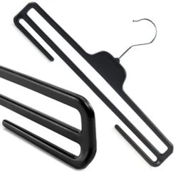 Hangerworld Pack Of 10 Black Plastic Coat Clothes Garment Hangers With Pants Bar - 14.2 Inches Wide (Inner Width 13")