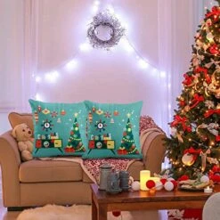 Emvency 2 Pcs Decorative Throw Pillow Case Cushion Cover Flat Modern Creative Christmas Design With Tree And Mid Century Furniture Xmas 16x16 Inch Cases Square Pillowcases Covers Two Sides Print -GENERIC Shop 51KjKIjaNML