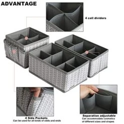 VERONLY Cosmetic Storage Bins Makeup Organizer, Adjustable Multifunction Storage Box Desk Drawer Divider For Makeup Brushes, Bathroom Countertop Or Dresser, Set Of 3 (Grey)