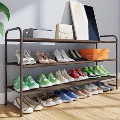 Kitsure Shoe Rack For Entryway - Sturdy & Durable Long Shoe Organizer For Closet, 3-Tier Space-Saving Metal Shoe Shelf For Up To 24 Pairs, Stackable Shoe Rack Organizer For Garage & Corridor, Brown