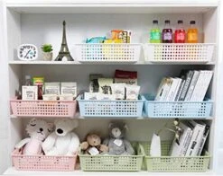 Lawei 8 Pack Plastic Storage Baskets - Colorful Paper Organizer Baskets Plastic Shelf Bins With Handles, Classroom Office File Holder For Home Office School -GENERIC Shop 51Lgh3PwrQL