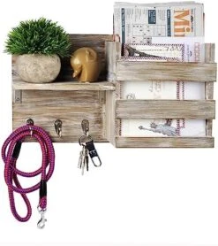 Spiretro Wall-Mounted Key Hooks Holder And Mail Sorter - Rustic Wood Grey - Entryway Organizer For Letters, Leashes, And Purses - Home Decorative Floating Shelf, 16.5” W X 9.75" H X 4.5” D -GENERIC Shop 51LiIWaTxyL. AC