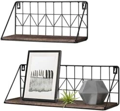Mkono Wall Floating Shelves Set Of 2 Rustic Wood Bathroom Shelf (11.5" + 17.7"), Black Metal Wire Storage Display Shelving Room Recor For Bedroom Living Room Kitchen Office,Brown -GENERIC Shop 51LlJBRcz L. AC
