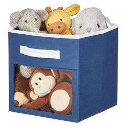 MDesign Fabric Nursery/Playroom Closet Storage Organizer Bin Box With Front Handle/Window For Cube Furniture Shelving Units, Hold Toys, Clothes, Diapers, Bibs, Jane Collection, 6 Pack, Navy Blue/White -GENERIC Shop 51LrGIo6lmL
