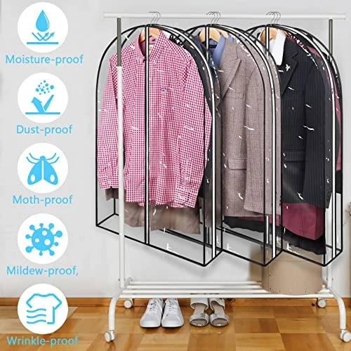 Wutrye 40" Full Clear Garment Bags For Hanging Clothes With 6" Gusset 2 Zippers Transparent Suit Bags Protector Cover For Travel Moving Closet Storage Moth Proof Sweater Jacket Coat Shirts 3 Packs 3 Wutrye 40" Full Clear Garment Bags For Hanging Clothes With 6" Gusset 2 Zippers Transparent Suit Bags Protector Cover For Travel Moving Closet Storage Moth Proof Sweater Jacket Coat Shirts 3 Packs - Image 3