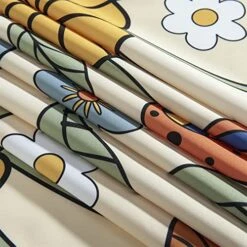 70s Retro Boho Floral Psychedelic Shower Curtain In Yellow Orange, Funky Mushrooms Flowers And Eyes Trippy Hippie Vintage Fabric Shower Curtain Set Cottage-core Abstract Aesthetic Bathroom Decor -GENERIC Shop 51M6M3uLoOL