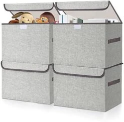 Bagnizer Large 22 Quart Linen Fabric Foldable Storage Bin Cube Organizer Basket With Flip-Top Lid & Handles, Large Clothes Blanket Box For Nursery, Playroom, Home, Office, Closet, Gray, 4 Pack 14.6 X 9.5 X 9.5” -GENERIC Shop 51McfvLDOLL. AC