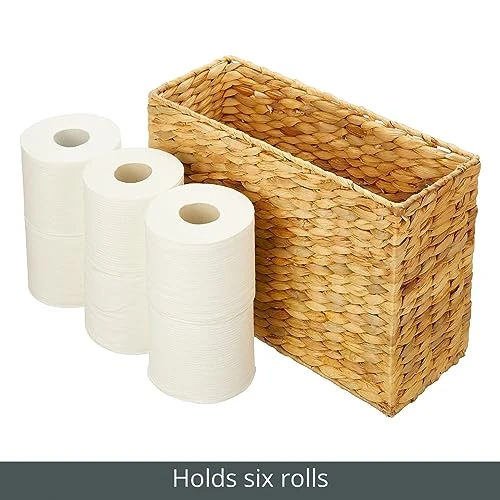 MDesign Woven Hyacinth Large Bathroom Toilet Roll Holder Storage Organizer Basket Bin - Rectangle Containers For Bathroom, Toilet Tank - Hold 6 Rolls Of Toilet Paper - Rice Weave - Natural/Tan 3 MDesign Woven Hyacinth Large Bathroom Toilet Roll Holder Storage Organizer Basket Bin - Rectangle Containers For Bathroom, Toilet Tank - Hold 6 Rolls Of Toilet Paper - Rice Weave - Natural/Tan - Image 3