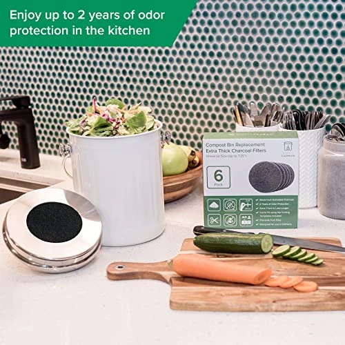 2 Years Supply Extra Thick Filters For Kitchen Compost Bins - Longer Lasting Activated Charcoal - Universal Size Fits ALL Compost Bins Up To 7.25" Filter Size - Replacement Set Of 6 (by Simply Carbon) 6 2 Years Supply Extra Thick Filters For Kitchen Compost Bins - Longer Lasting Activated Charcoal - Universal Size Fits ALL Compost Bins Up To 7.25" Filter Size - Replacement Set Of 6 (by Simply Carbon) - Image 6