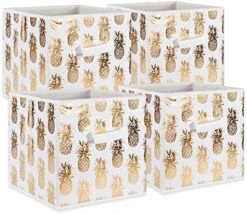 DII Non Woven Polyester Storage Bin, Metallic Pineapple, White & Gold, Small Set Of 4 -GENERIC Shop 51NFeVVd8L. AC 1