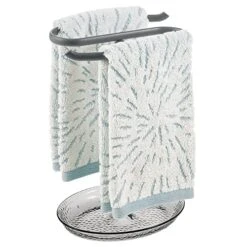 MDesign Steel Fingertip Towel Rack Stand With Base Tray - Towel Holder, Towel Bar For Bathroom, Kitchen, Powder Room - Holds Hand Towel, Washcloths - Rain Collection - 2 Pack, Light Gray/Charcoal Gray -GENERIC Shop 51NN6KP12lL