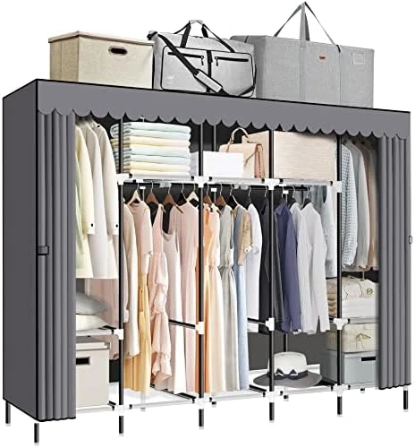 LOKEME Portable Closet, Great Size 82-Inch Portable Wardrobe With 5 Hanging Areas And 10 Storage Shelves, Grey Portable Closets For Hanging Clothes, Extra Sturdy 25mm Steel Tube And Easy To Assemble 6 LOKEME Portable Closet, Great Size 82-Inch Portable Wardrobe With 5 Hanging Areas And 10 Storage Shelves, Grey Portable Closets For Hanging Clothes, Extra Sturdy 25mm Steel Tube And Easy To Assemble - Image 6