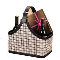 Leather Storage Basket,MDF Structure Wine Flowers Fruits Magazine Holder Rack/Bins,with Top Handle For Holiday Presents Gifts Display (Middle, Grid 2)