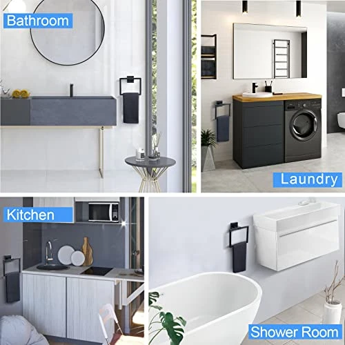 Matte Black Towel Ring Bathroom Hand Towel Holder Stainless Steel Square Towel Hangers Wall Mounted 5 Matte Black Towel Ring Bathroom Hand Towel Holder Stainless Steel Square Towel Hangers Wall Mounted - Image 5