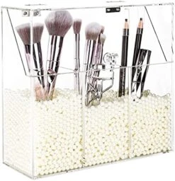 Clear Makeup Brush Holder, Acrylic Makeup Brush Organizer For Vanity, Cosmetic Brush Storage Box With Pearls, For Bathroom, Bedroom, Vanity Countertop, Clear (8.46 X 3.55 X 8.46 ”(LWH), White) -GENERIC Shop 51OVp61qd3L. AC